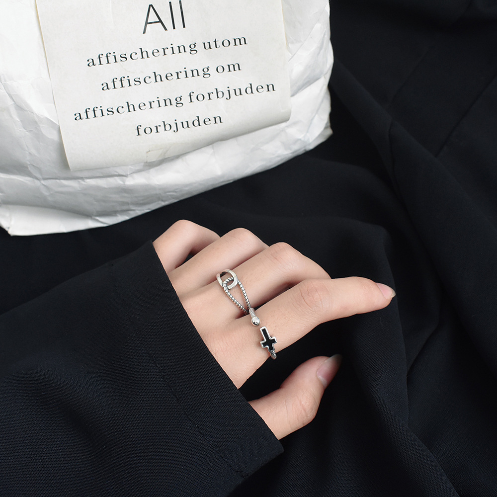 Ins Temperament Cold Wind Jewelry S925 Sterling Silver Retro Interwoven Twist Ring