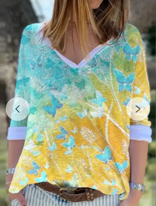 Printed V-neck Long-sleeved Women's Clothing