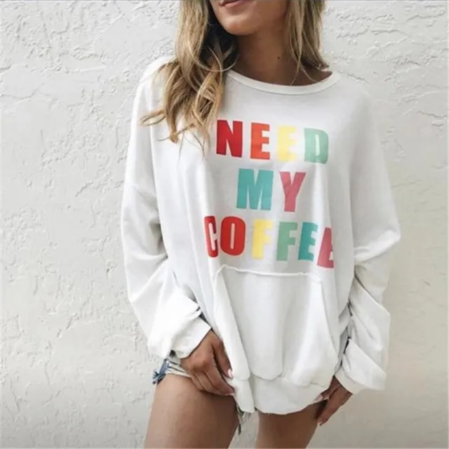 New Women's Fashion Long sleeved Casual Printed Letter Sweater White - Shop at LoveMi