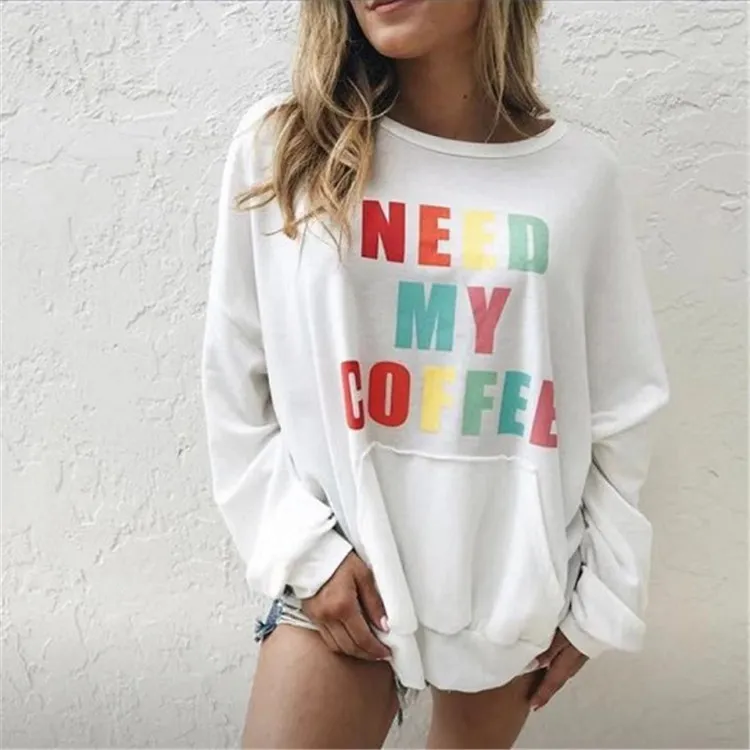 New Women's Fashion Long-sleeved Casual Printed Letter Sweater - White