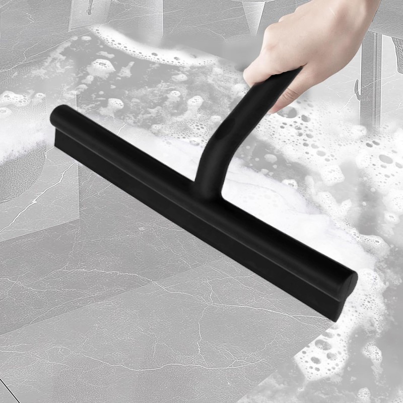 Silicone Shower Squeegee With Hook 8 Inch Window Glass Scraper Black Bathroom