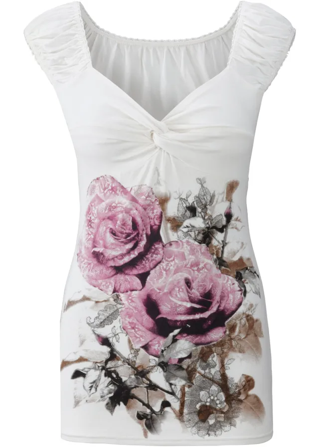 Printed Cross Short Sleeve Slim T shirt Top Pink Printing - Shop at LoveMi