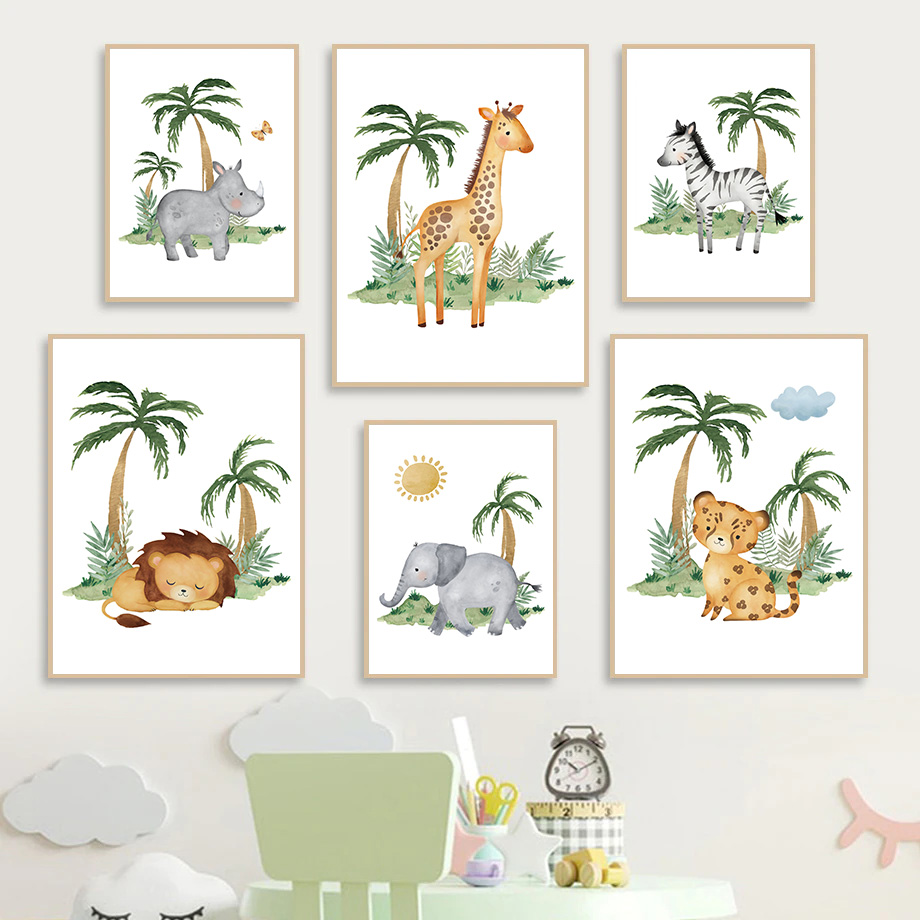 Title 1, Lion Elephant Giraffe Jungle Animal Nursery Wal...