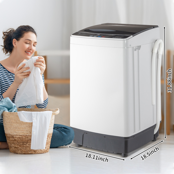 Full-Automatic Washing Machine Top Load Portable Compact Laundry Washer Spin With Drain Pump,10 Programs 8 Water Level Selections With LED Display 17.8 Lbs Capacity, Black image 14