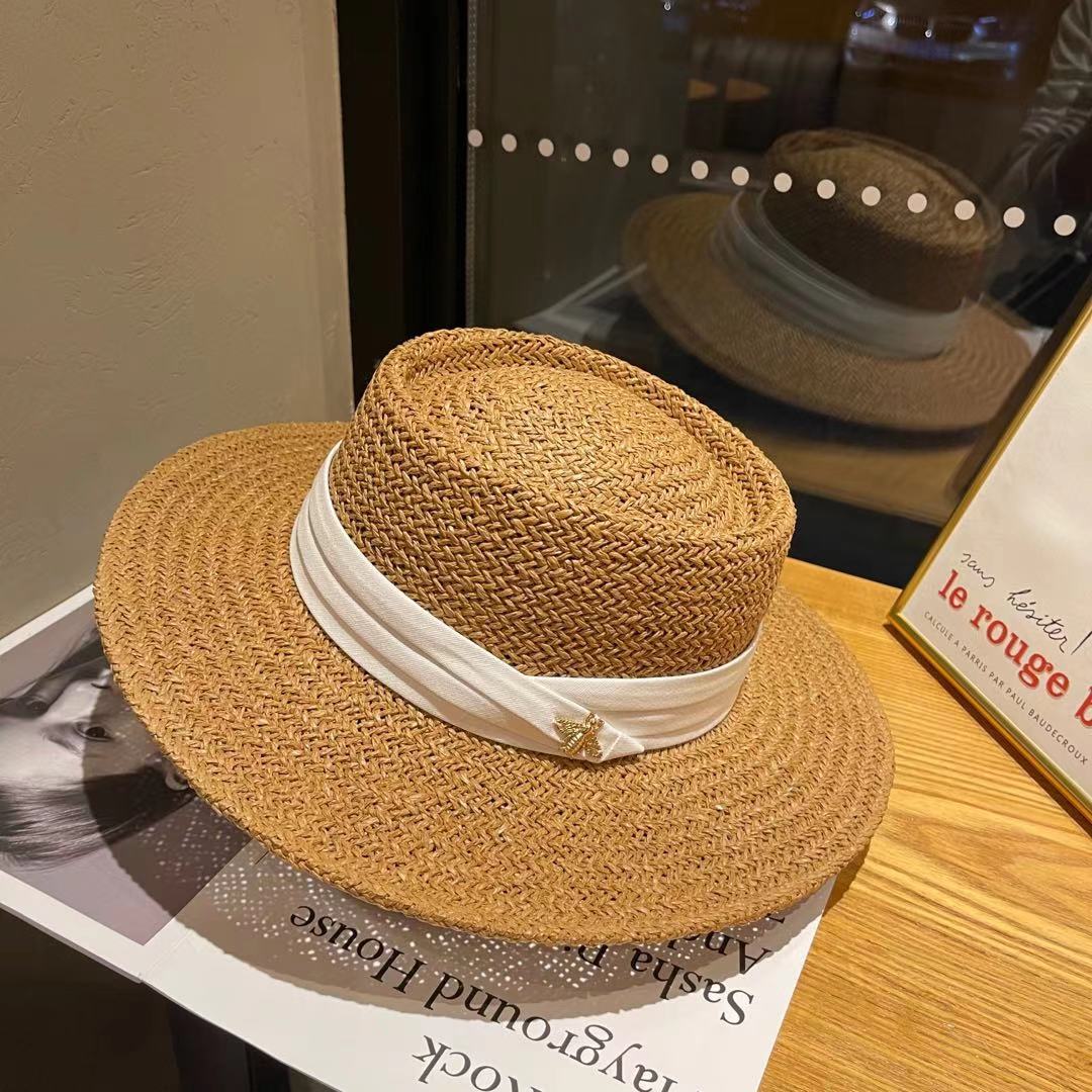 Summer Straw Hat Women Shade Beach Weave Flat Top