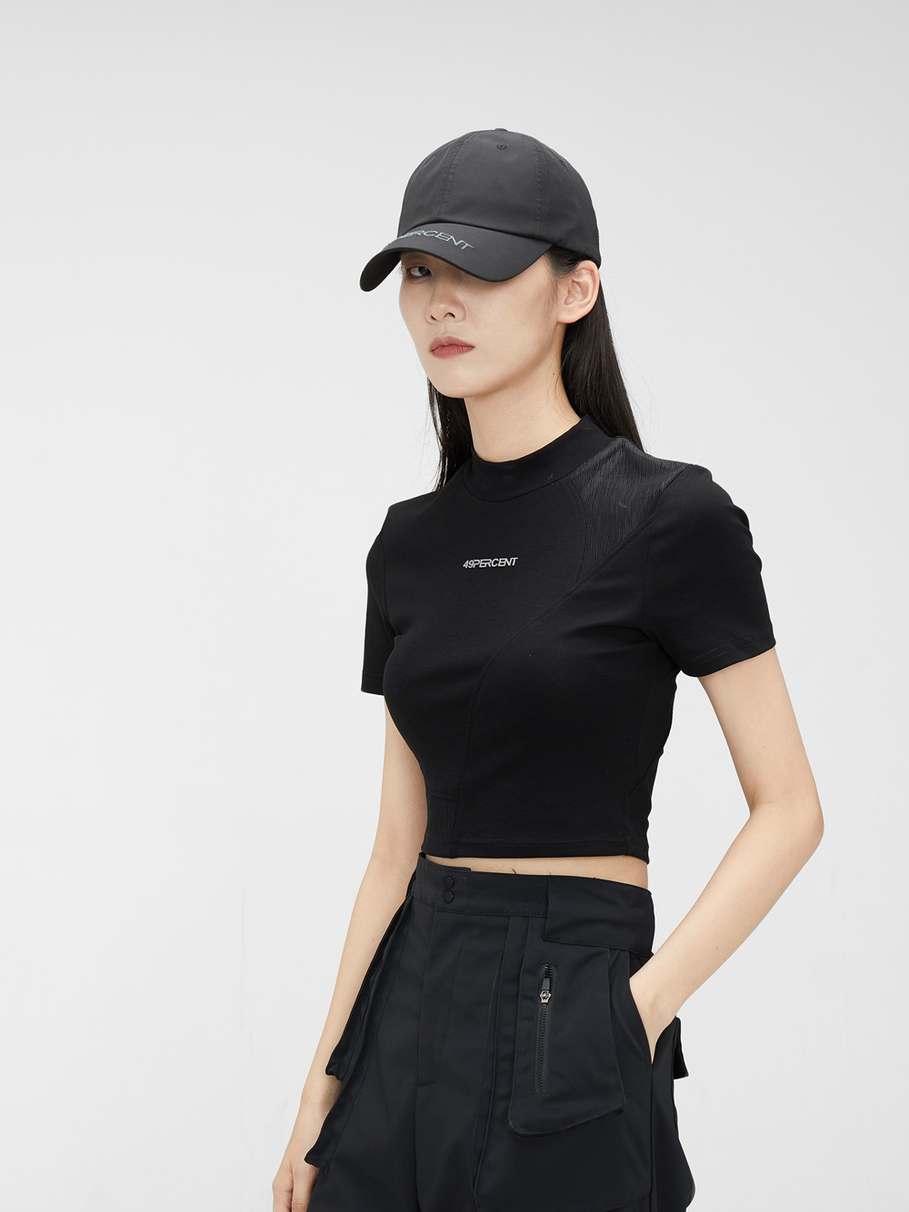 Women's Two Tone Skinny Small Turtleneck Split Sports Short