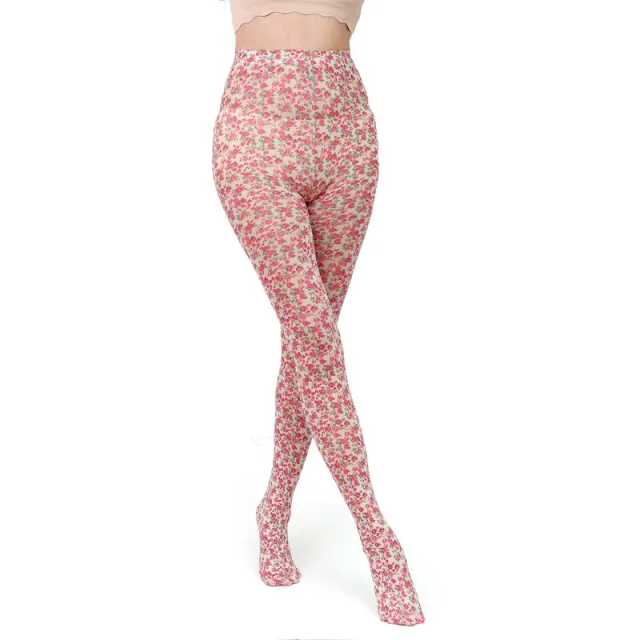 Thin Printed Pantyhose With Versatile Flowers Pink Small Flowers - Shop at LoveMi