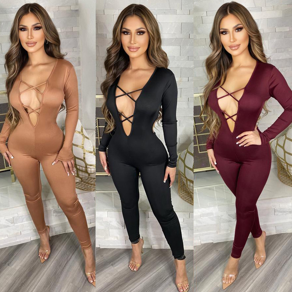 Women's Fashion Skinny Hollow Long Sleeve Jumpsuit - Image 7
