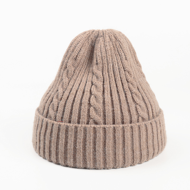 Autumn And Winter Fried Dough Twist Knitting Warm Wool Hat Khaki - Shop at LoveMi