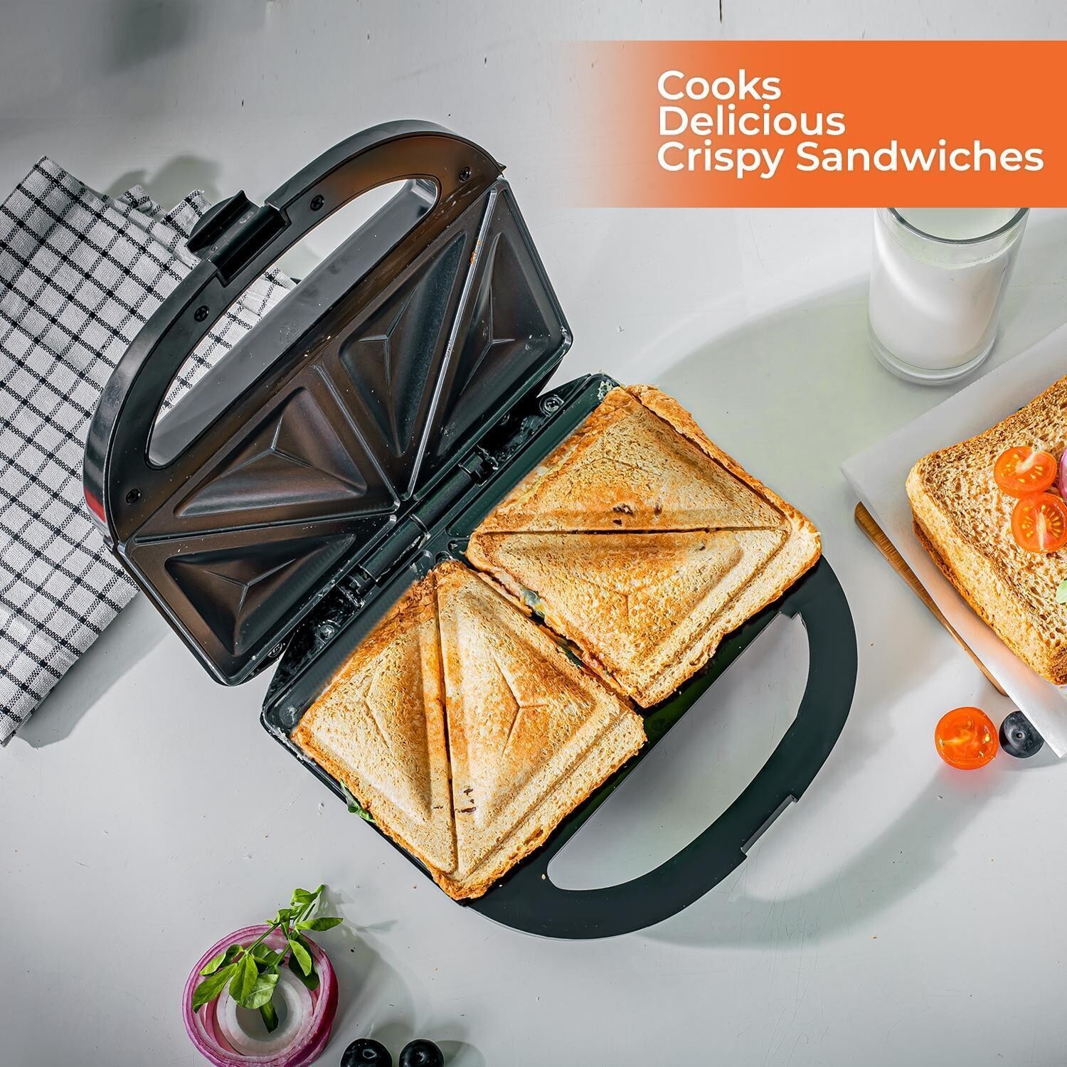 Toastie Maker 2 Slice Sandwich Toaster Non-Stick Machine Easy Clean 750W New — image 2