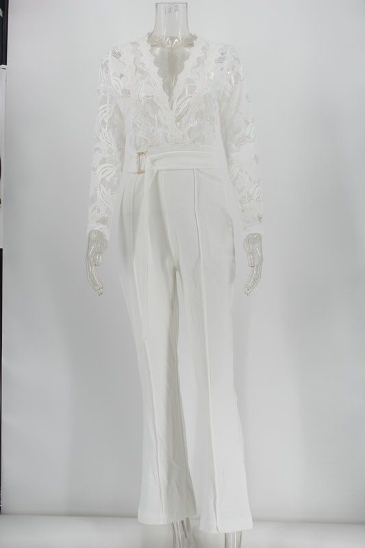 Women's Long Sleeve Lace White Jumpsuit - Image 5