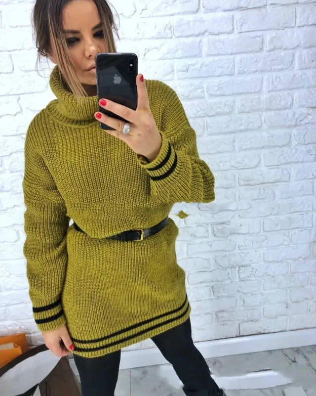 European And American Women's Large Striped Loose High Neck Sweater Women Pickles M - Shop at LoveMi