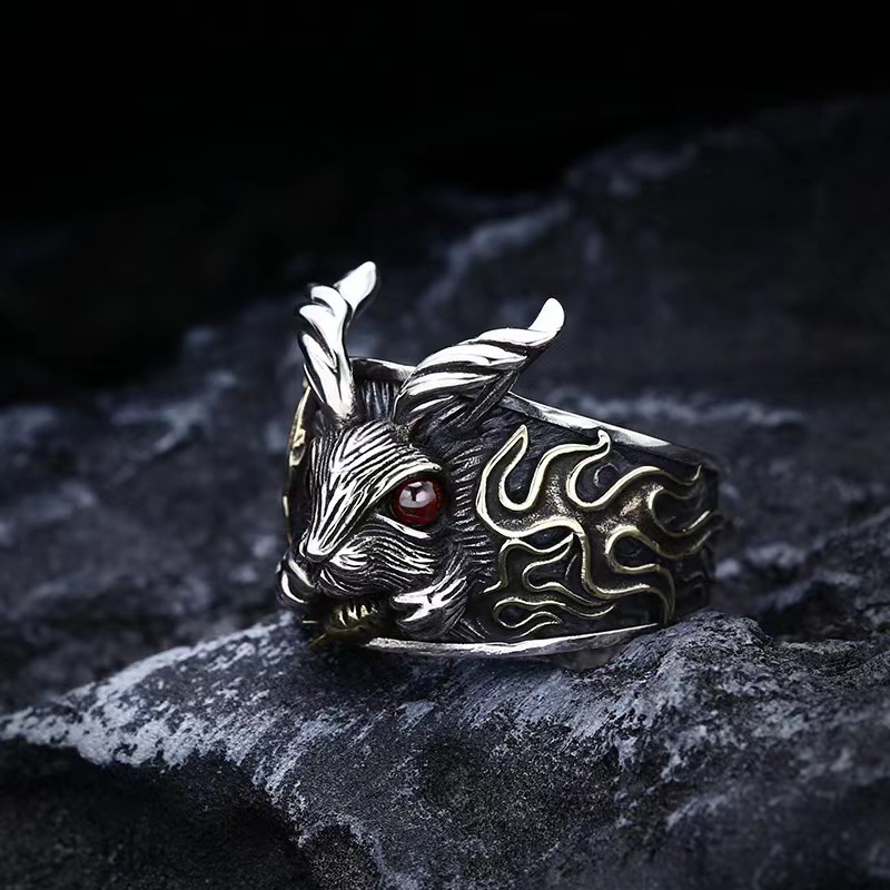 Title 1, S925 Sterling Silver Punk Stil Dark Rabbit Ring...