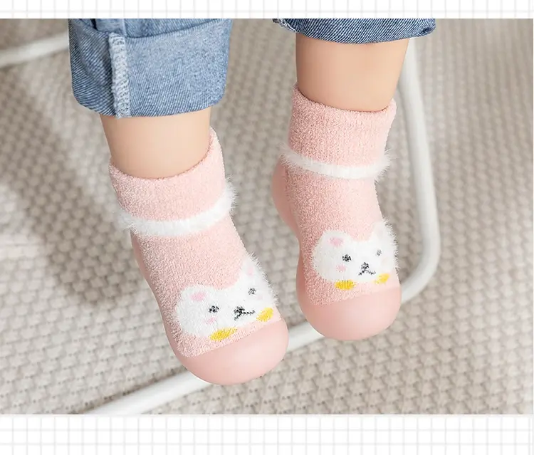 Baby Toddler Autumn And Winter Fleece-lined Children Sock Sneakers Infant Soft Bottom Floor Shoes