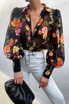 Women's Chiffon Cardigan Loose Lantern Long Sleeve Shirt - Fscw005 - View 1