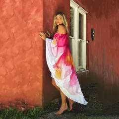 Sloping Shoulder CasualBeach Vacation Swing Dress - Large Flower - View 1