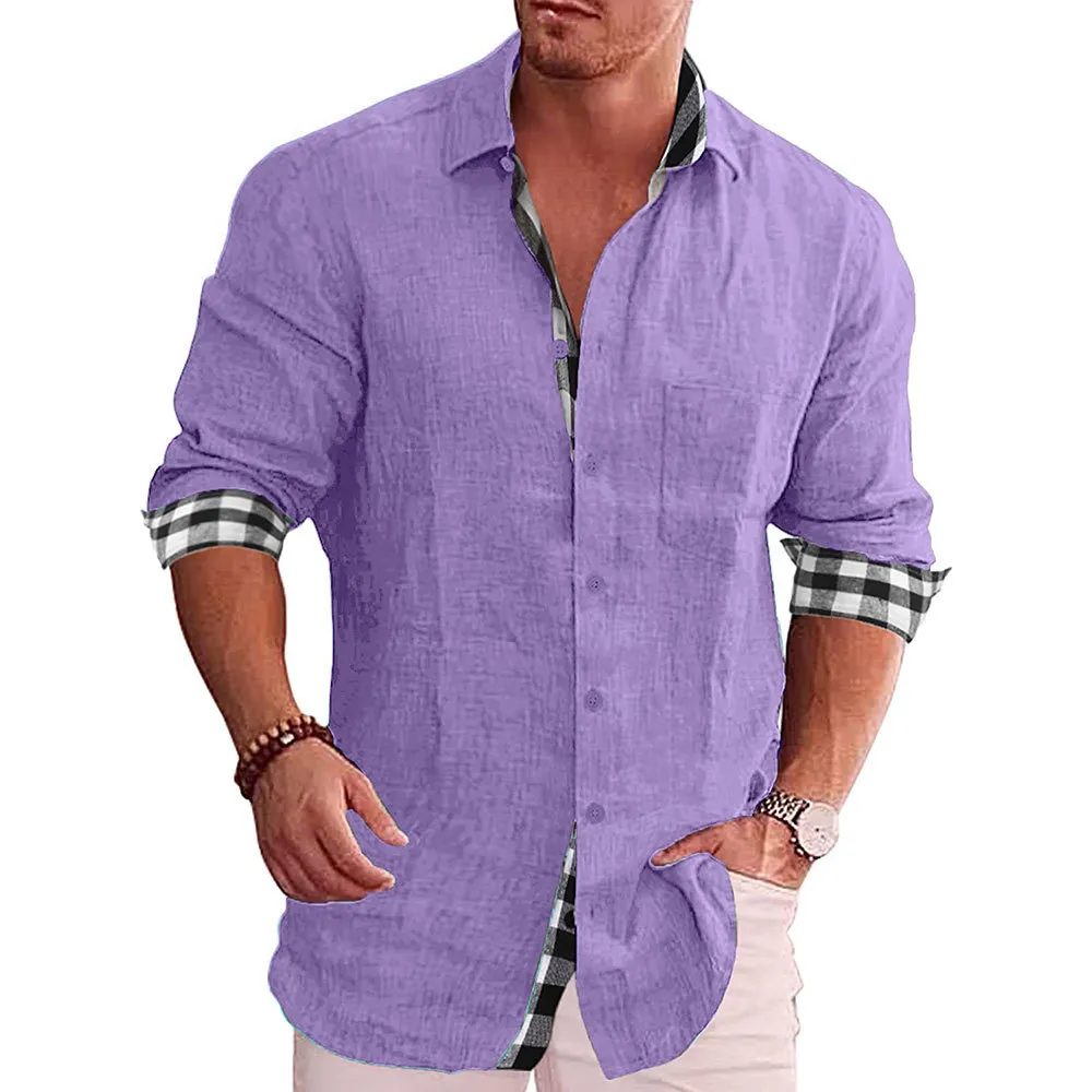European And American Casual Men's Cotton Linen Shirt - Purple