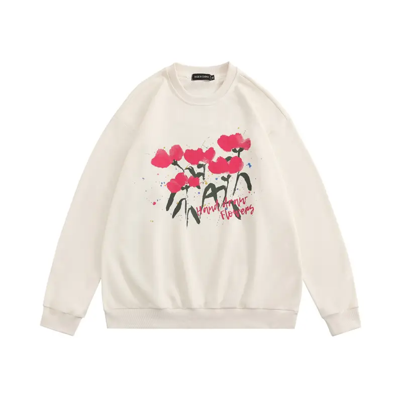 Speckled Flower Print Round Neck Simple Sweater