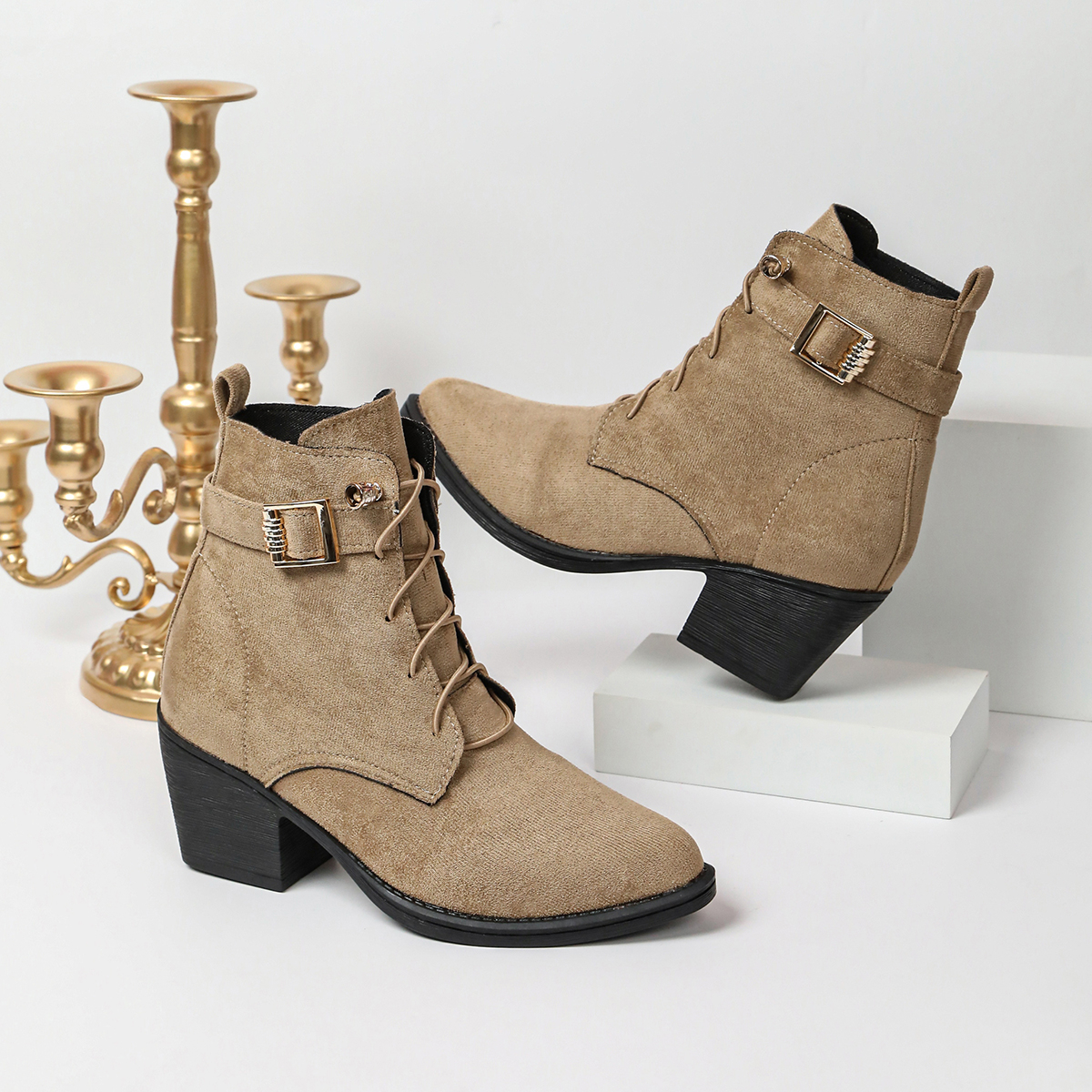 Suede Lace-Up Ankle Boots