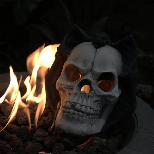 Fire Pit Demon Skull Gas Log For Ventless Vent Free, Propane, Gel, Ethanol, Electric, Outdoor Fireplace And Fire Pit, Halloween Decor - Patent Pending