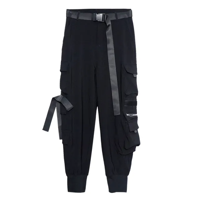 WLS Multi Pockets Ribbons Cargo Pants Black - Shop at LoveMi