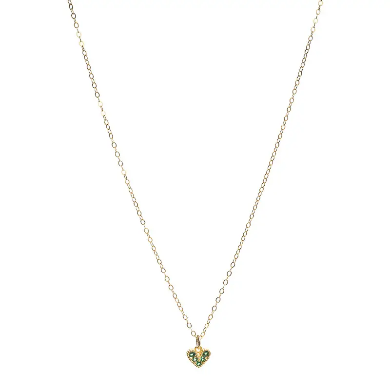 Sterling Silver Necklace Plated With 14K Emerald Love Pendant