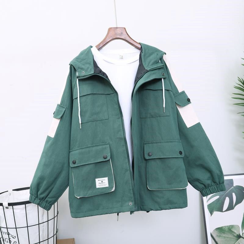 Title 7, Loose Hooded Color Matching Workwear Ins Jacket