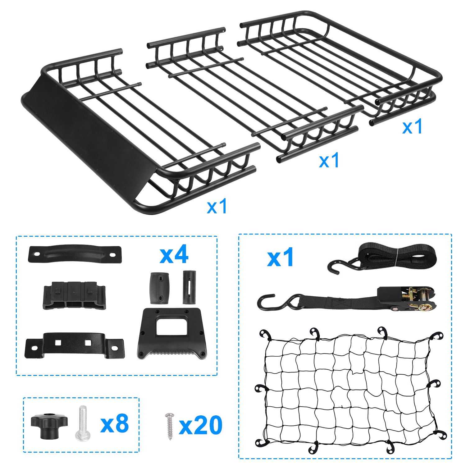 1Pc 63x39x6.3in Universal Roof Rack Cargo Carrier Car Top Luggage Holder Basket With Hook Strap Elastic Net — foto 10
