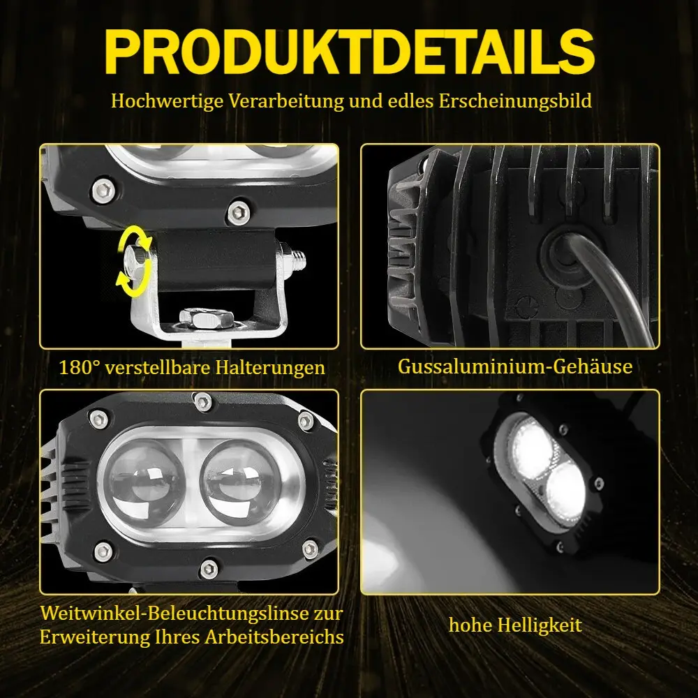 Pair 20W LED Offroad Spot Light Pods 6500K Cold White Die-Cast Aluminum Housing 9-36V
