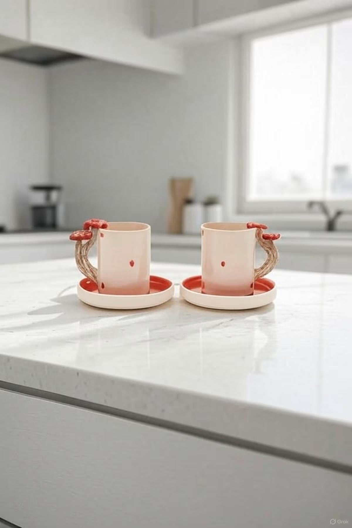 Handmade Ceramic Coffee Cup Set With Mushroom Handles For Cozy Mornings 2