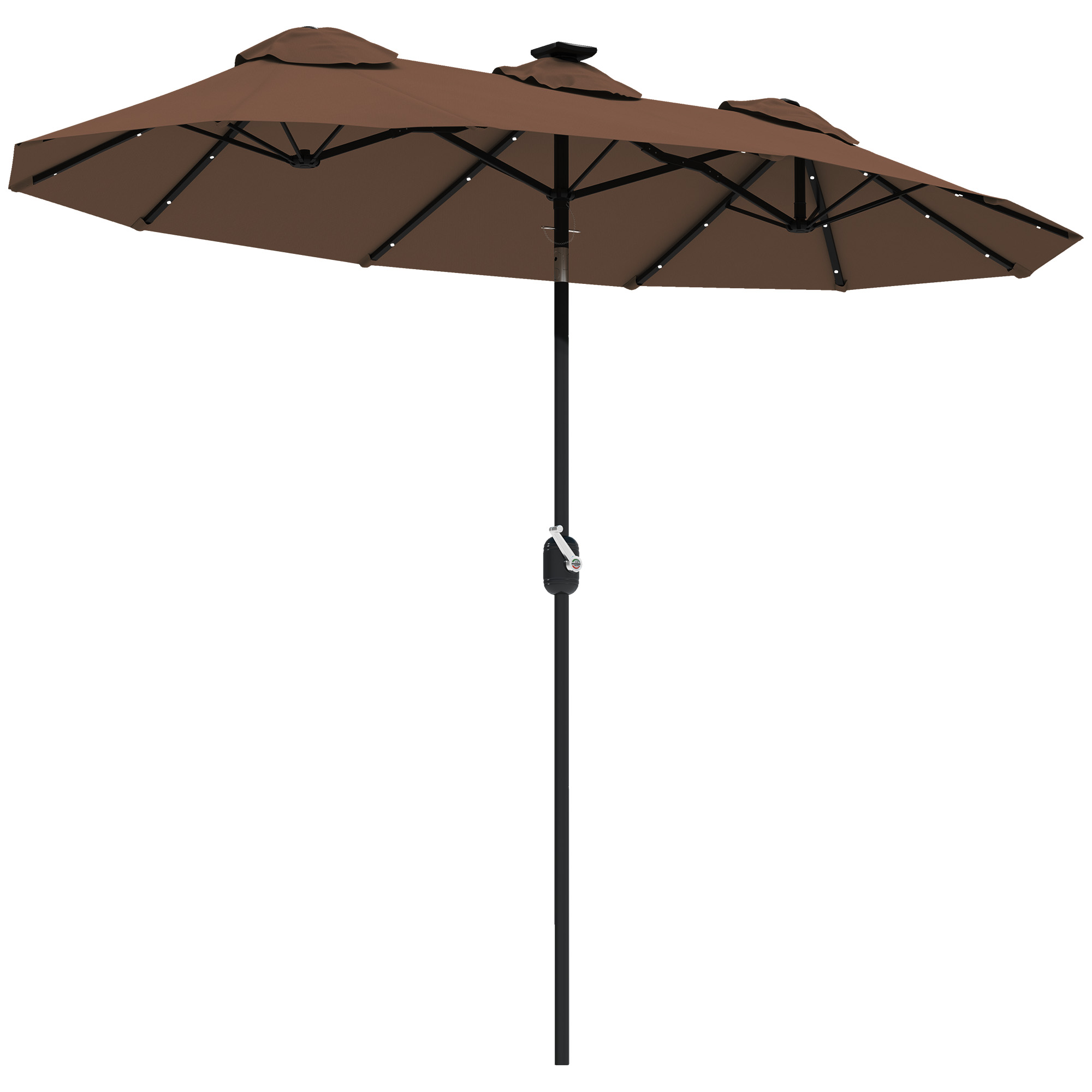 Double sided Patio Umbrella, 9.7 Ft. Outdoor Umbrella With 45 Degree Tilt And Crank, LED Solar Light And 12 Ribs, Coffee Coffee - Shop at LoveMi