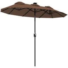 Double-sided Patio Umbrella, 9.7 Ft. Outdoor Umbrella With 45-Degree Tilt And Crank, LED Solar Light And 12 Ribs, Coffee - Coffee - View 1