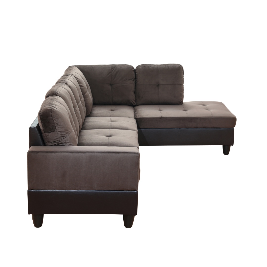 Pickup Only--Dark Brown Flannel And PVC 3-Piece Couch Living Room Sofa Set