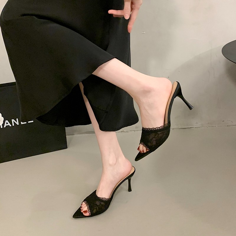 Lace Trim Stiletto Mule Slides, picture 4 of 4