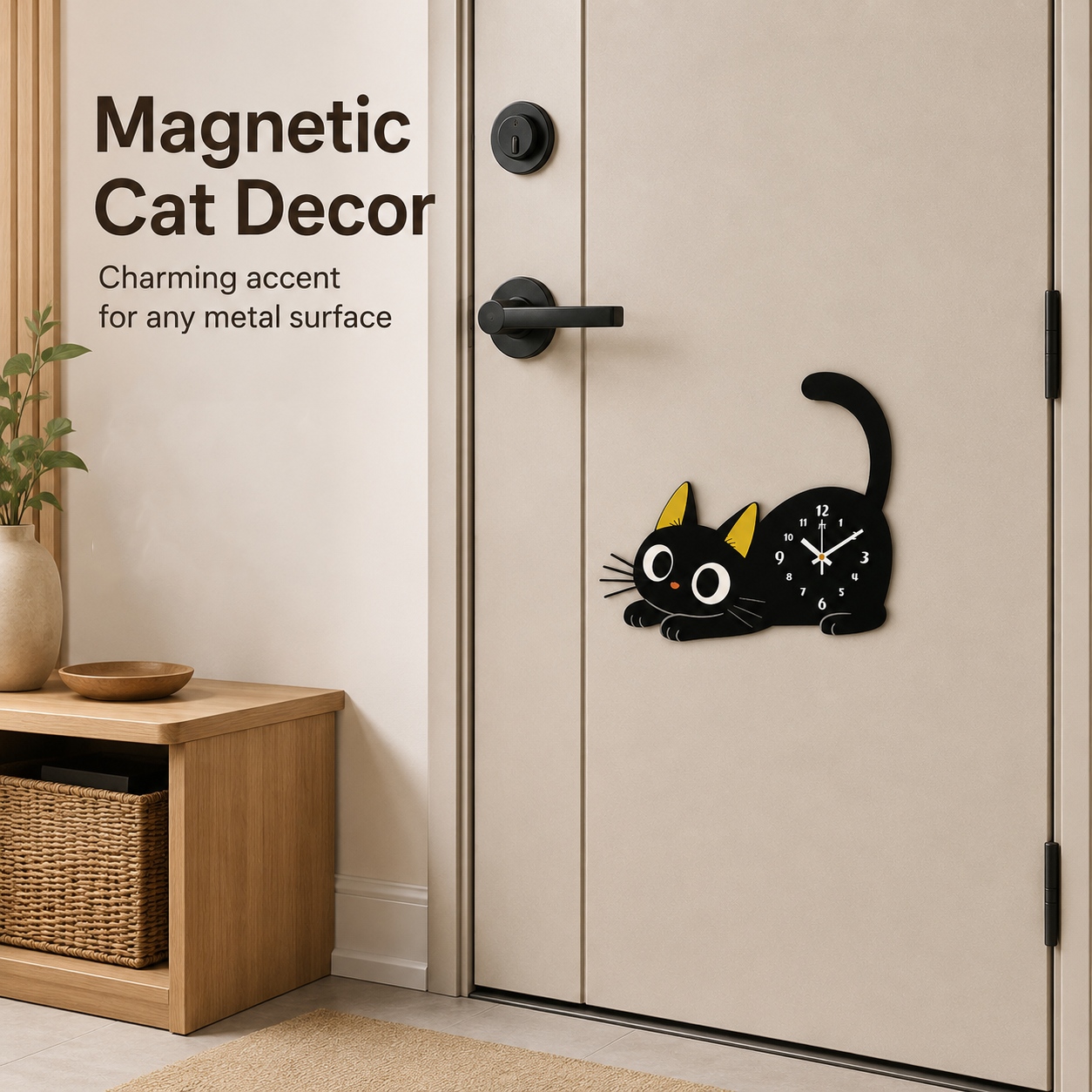 Adorable Cartoon Cat Magnetic Refrigerator Desktop Clock