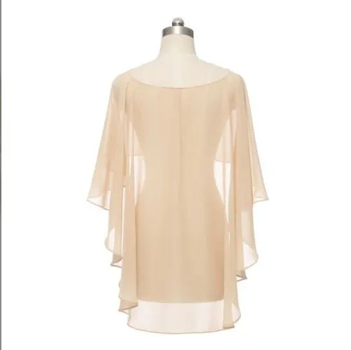 Color Crop Top Chiffon Cape Chiffon Shirt Champagne - Shop at LoveMi