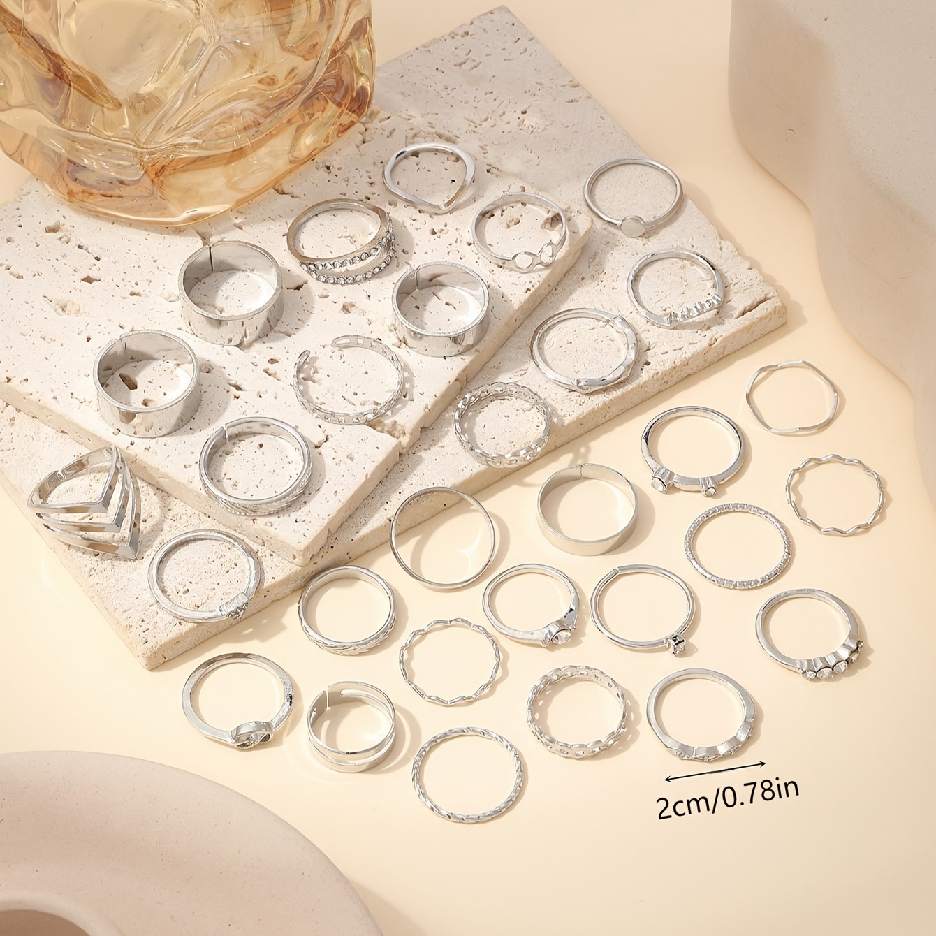 30Pcs Women's Punk Vintage Stackable Ring Set, Casual Geometric Wave Heart Shapes, Inlaid Faux Diamond & Pearl, Versatile For Daily Vacation Party Wedding, Perfect Valentine's Day Gift For Her - Jewelry & Watches