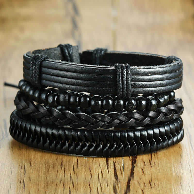 European And American Explosive Bangle Retro Braided Leather Cord Set