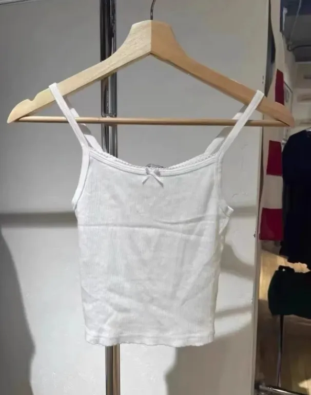 Lace Neck Bow Strap Women's Short Underlay Tank Top Tan - Shop at LoveMi