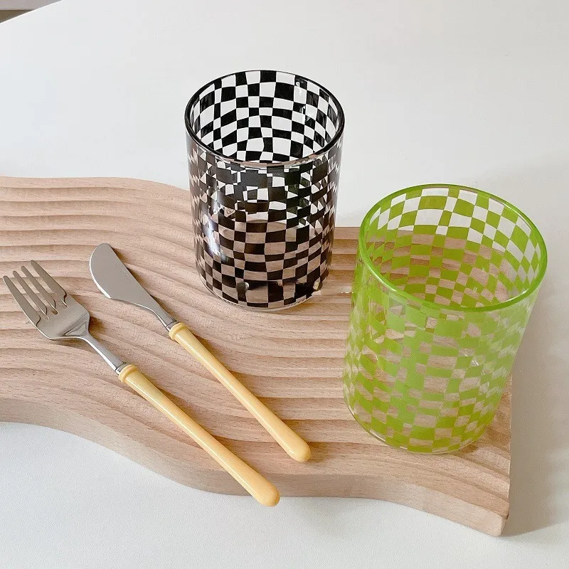 Nordic Fashion Matrix Plaid Glass Handmade Heat Resistant Glass Teacups Cups Coffee Mugs Drinkware Couple Gift – image 3