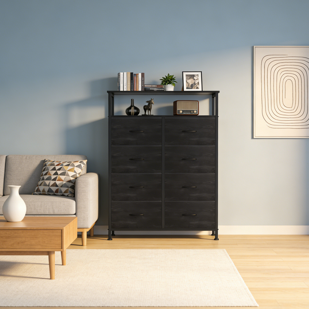 8-Drawer Fabric Dresser With Open Shelf, 45.9-inch Tall Storage Cabinet For Bedroom Closet Organization image 16