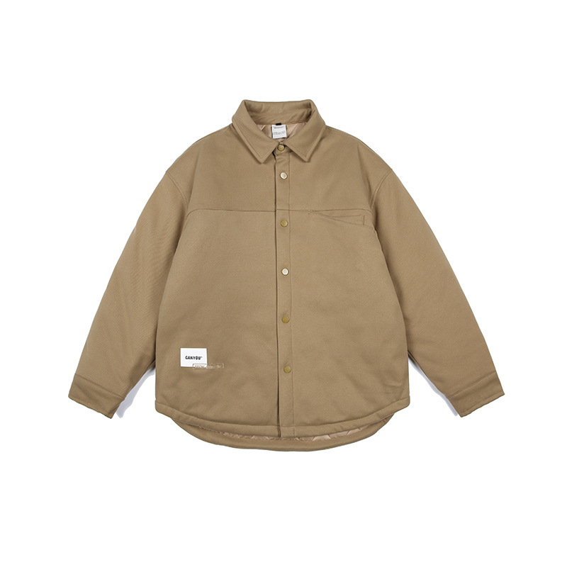 Double Pocket Solid Color Cotton Shirt Men's Warm Jacket