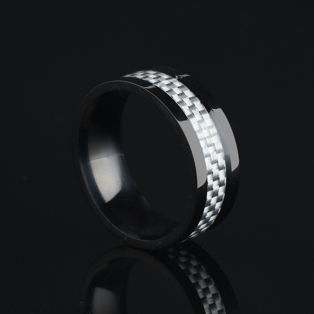 Title 6, Mens stainless steel and carbon fiber ring. Co...