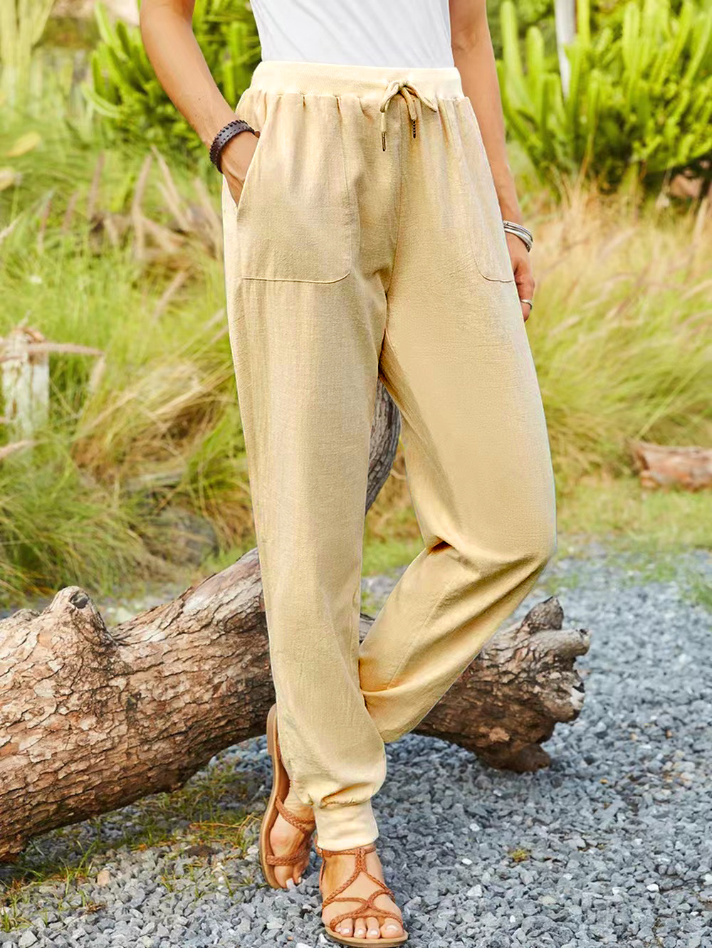 Title 5, Casual Elastic Cotton And Linen Pants