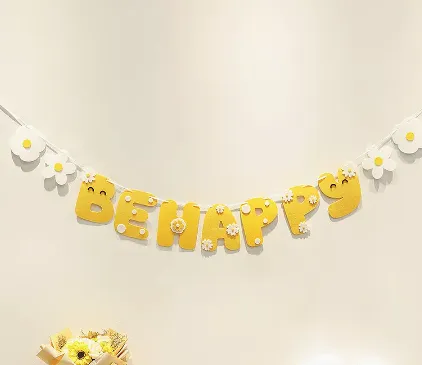 Happy Birthday Pull Flag Party Supplies Decoration Photo Props Scene Layout - Behappy Yellow Daisies