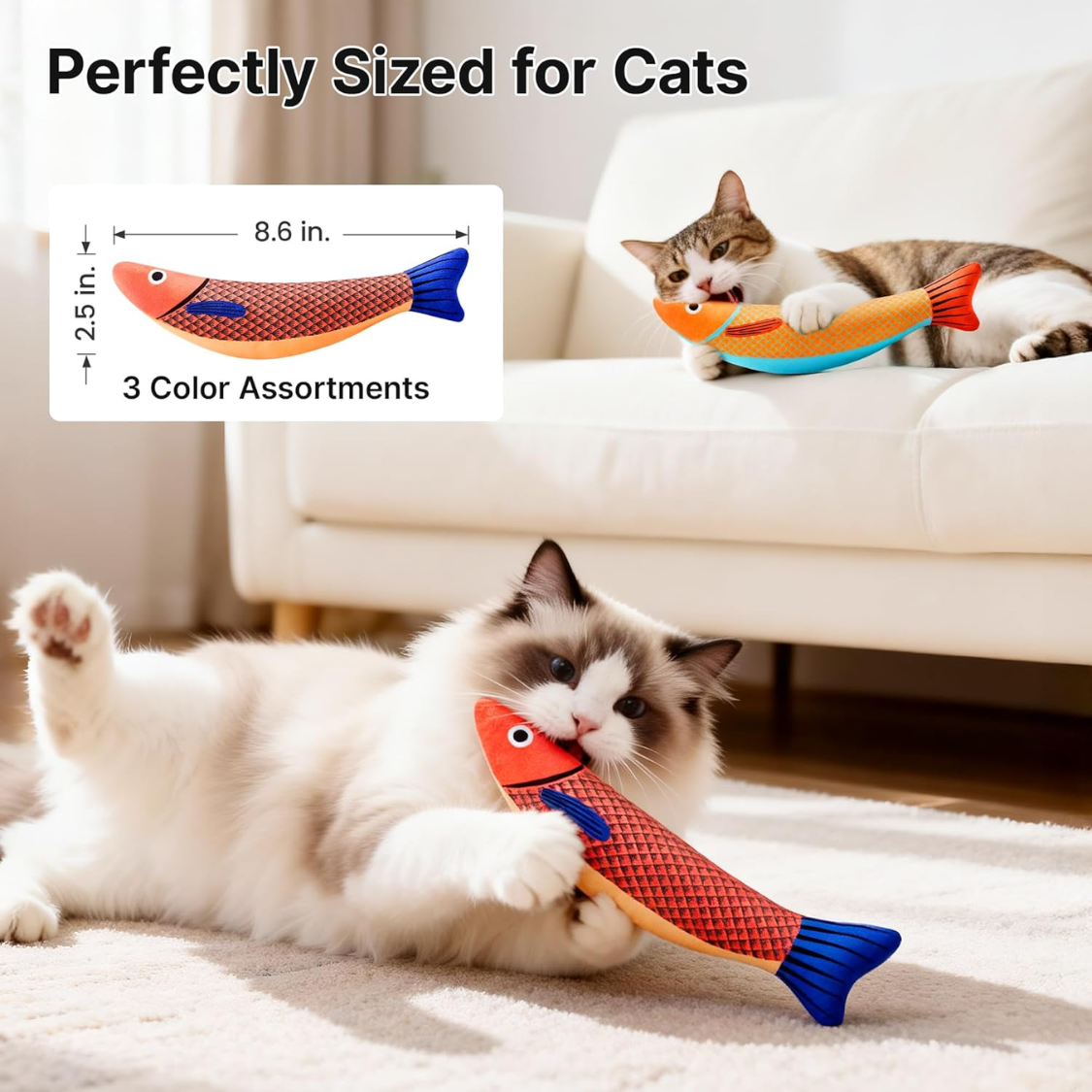 Cat Toys Saury Fish, 3 Pack, Catnip Crinkle Sound, Soft And Durable, Interactive Kitten Kicker For Indoor Kitty — foto 4