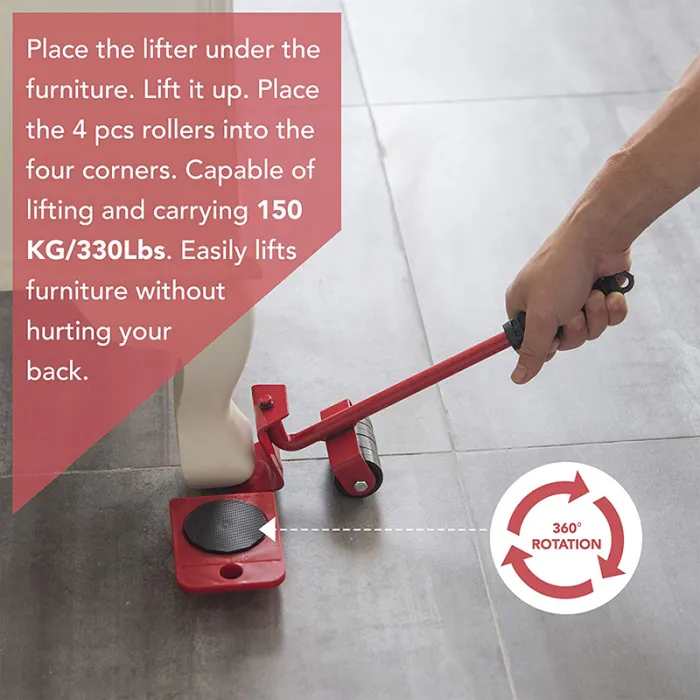 Furniture Lifter and Mover Set, Pry Bar with 4 Sliders for Heavy Furniture and Appliances - detail photo 5