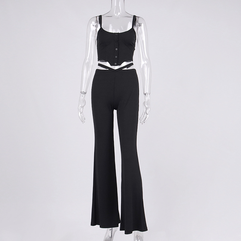 Fashion Square Neck Camisole Flared Trousers Suit