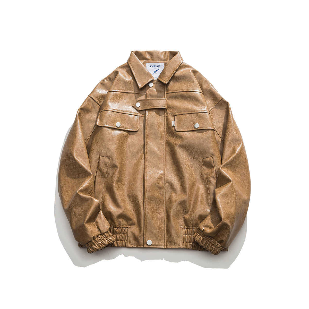 Pocket Vintage Leather Motorcycle Jacket - Image 4