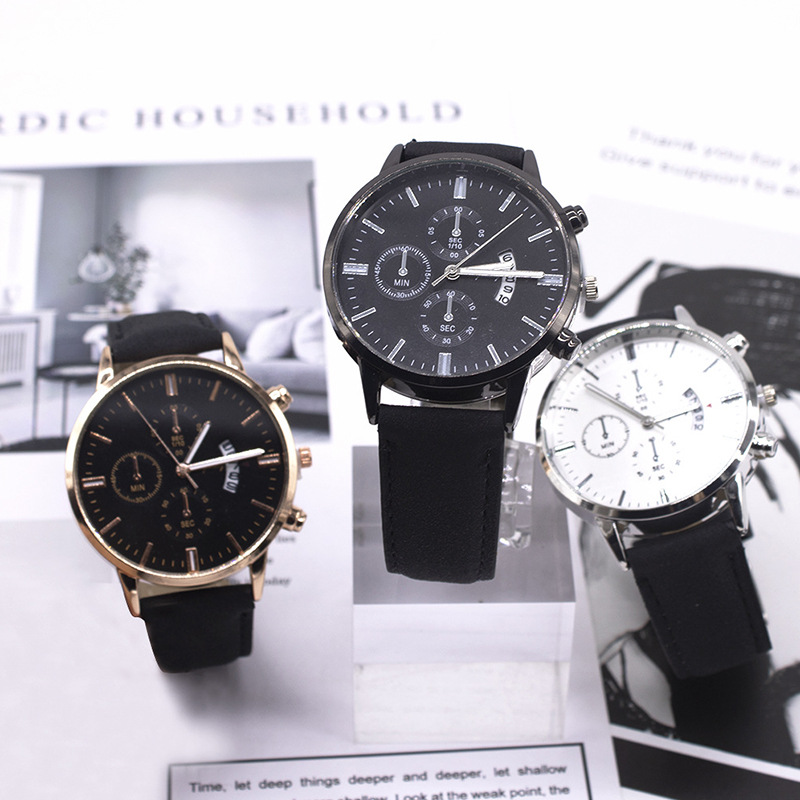 Fashion Trend Casual Fake Three-needle Calendar Belt Large Dial Quartz Watch And Bracelet